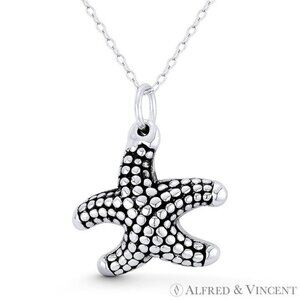 Starfish Ocean Sealife Charm Pendant in Oxidized .925 Sterling Silver